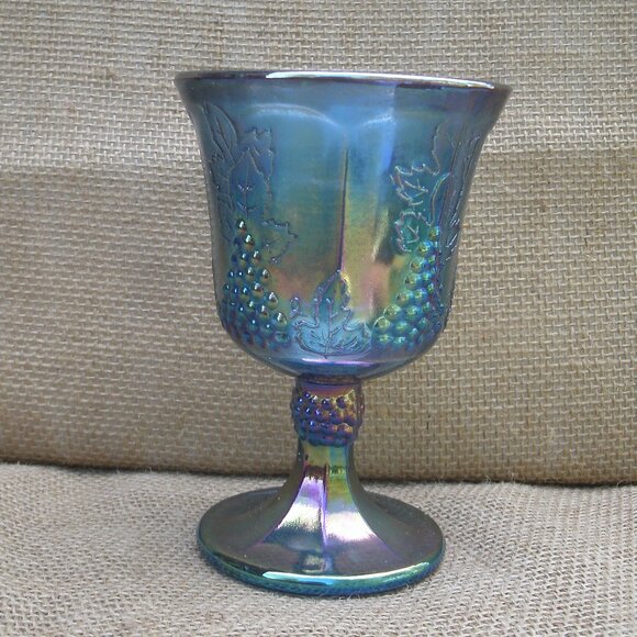 Vintage Indiana Glass Blue Carnival Grapes Goblet - Picture 4 of 16